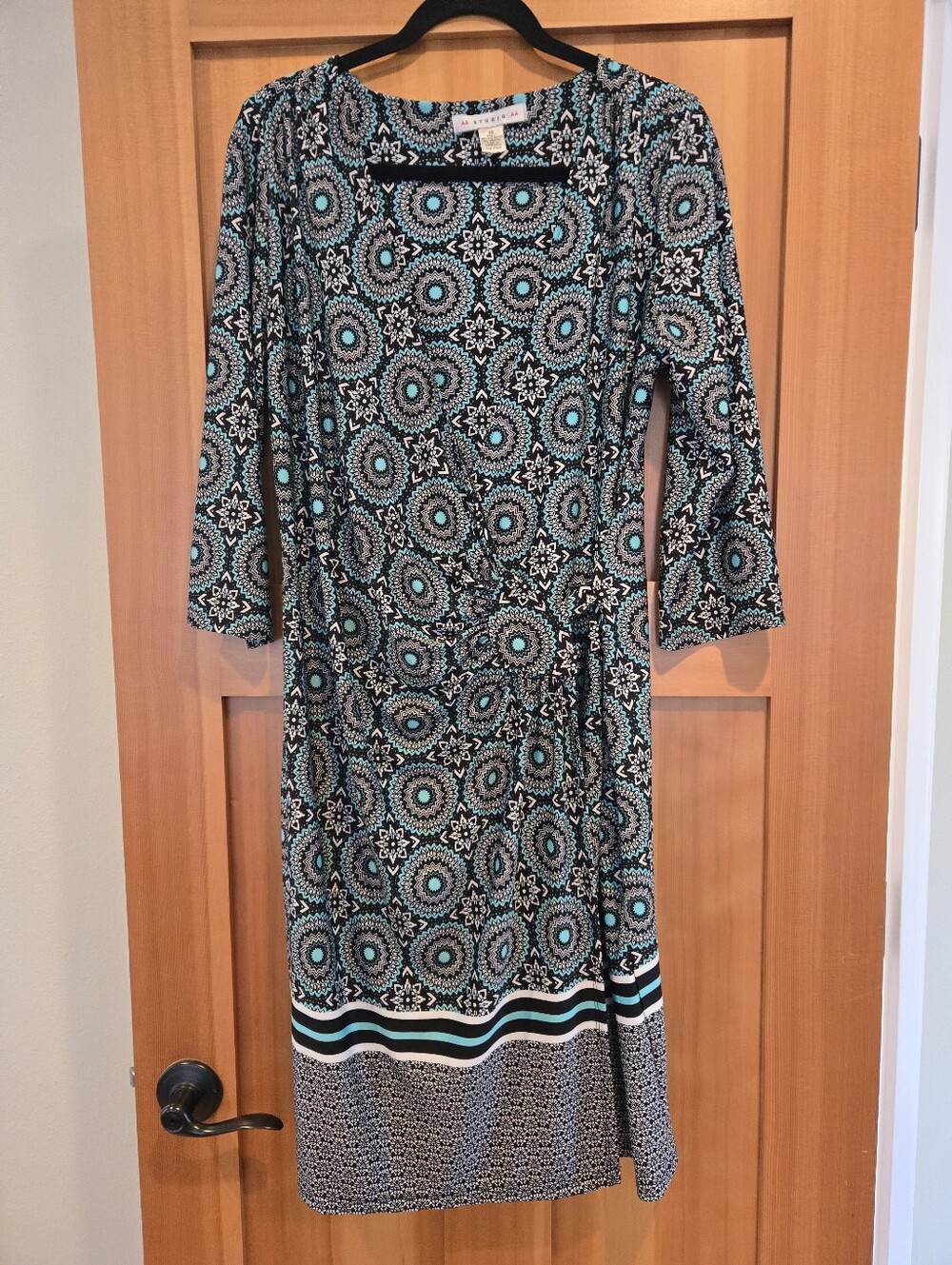 AA Studio Black & Teal Patterned Midi Wrap Dress Size:14